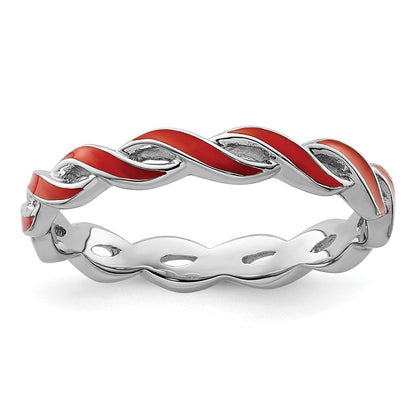 Sterlingsilber Stapelbar Expressions Rot Emaille Ring