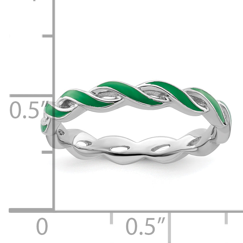 Sterlingsilber Stapelbar Expressions Grün Emaille Ring