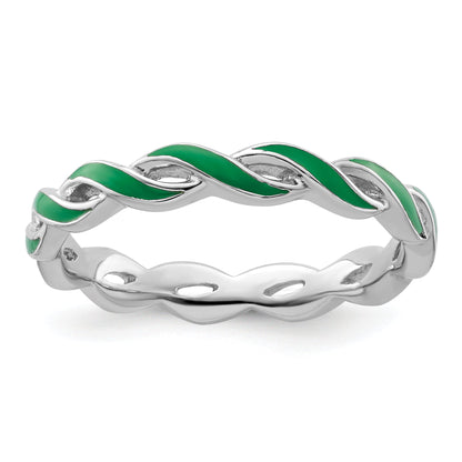 Sterlingsilber Stapelbar Expressions Grün Emaille Ring
