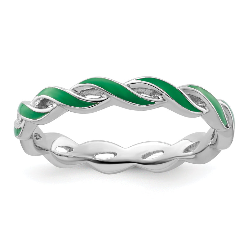 Sterlingsilber Stapelbar Expressions Grün Emaille Ring