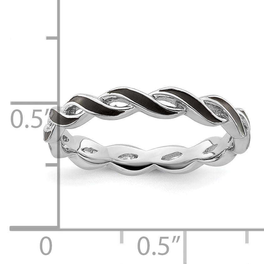 Sterlingsilber Stapelbar Expressions Schwarz Emaille Ring