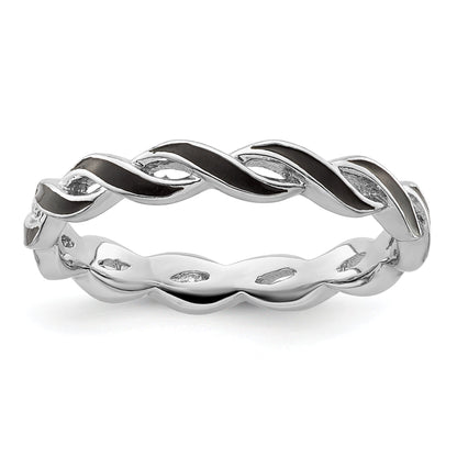 Sterlingsilber Stapelbar Expressions Schwarz Emaille Ring