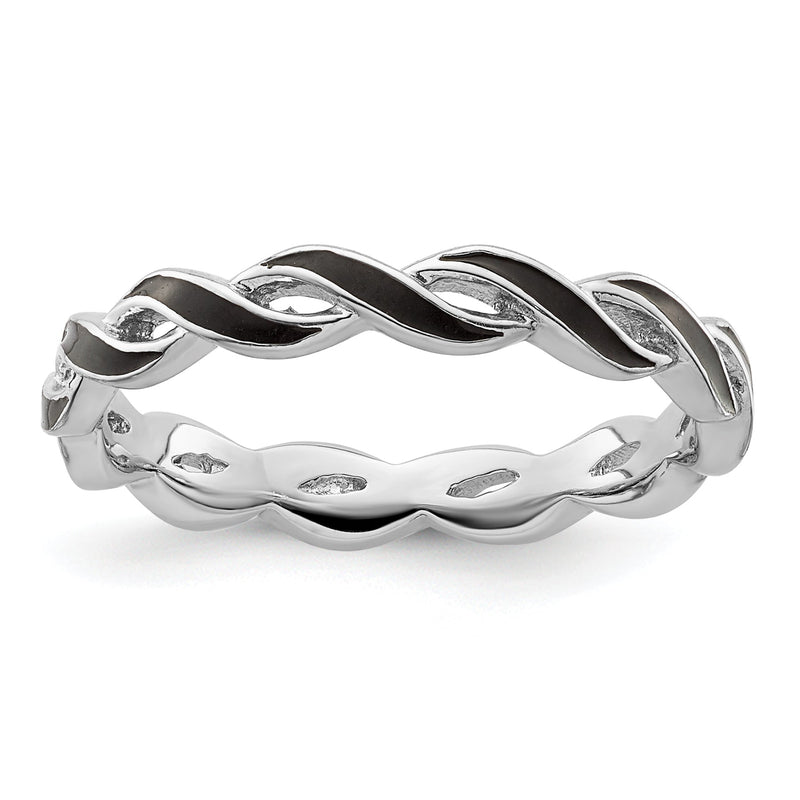 Sterlingsilber Stapelbar Expressions Schwarz Emaille Ring