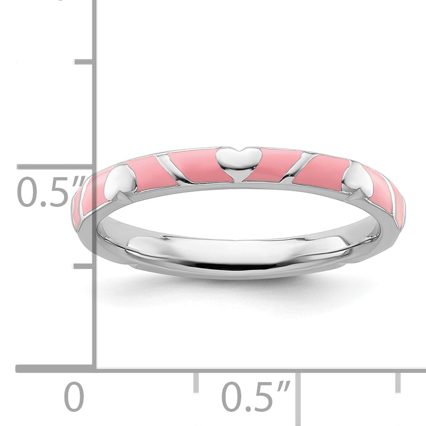 Sterlingsilber Stapelbar Expressions Rosa Emaille Herz Ring