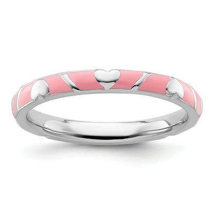 Sterlingsilber Stapelbar Expressions Rosa Emaille Herz Ring