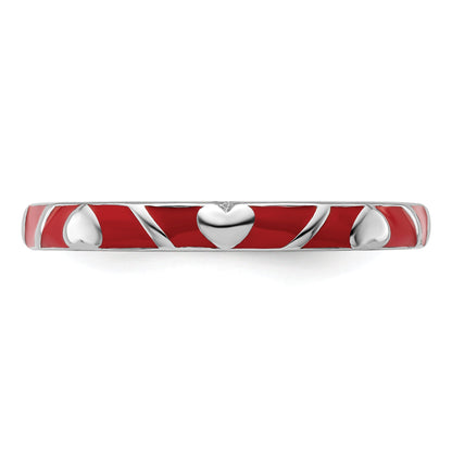 Sterlingsilber Stapelbar Expressions Rot Emaille Herz Ring