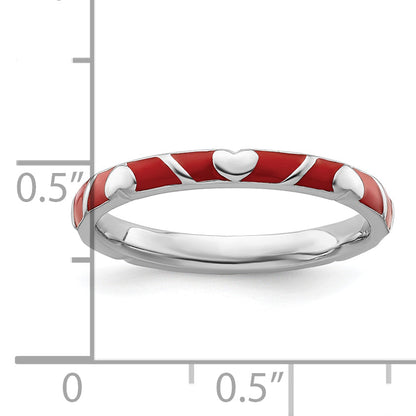Sterlingsilber Stapelbar Expressions Rot Emaille Herz Ring