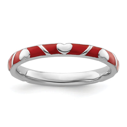 Sterlingsilber Stapelbar Expressions Rot Emaille Herz Ring