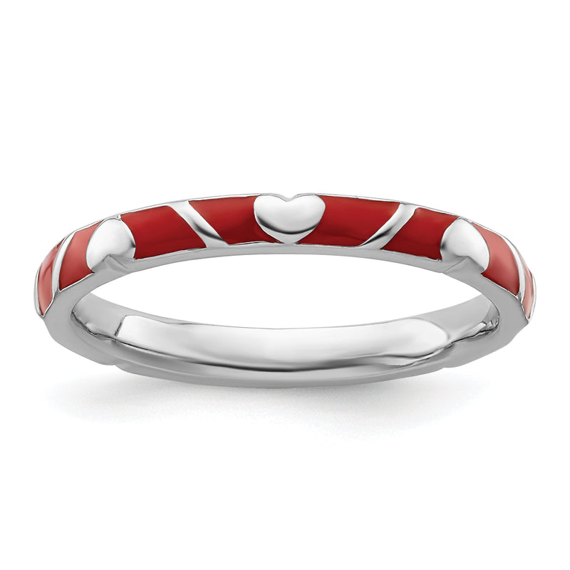 Sterlingsilber Stapelbar Expressions Rot Emaille Herz Ring