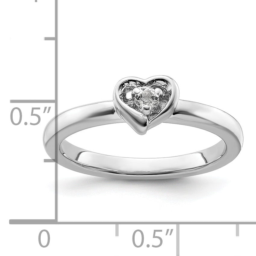 Sterlingsilber Stapelbar Expressions Weiß Topas Herz Ring