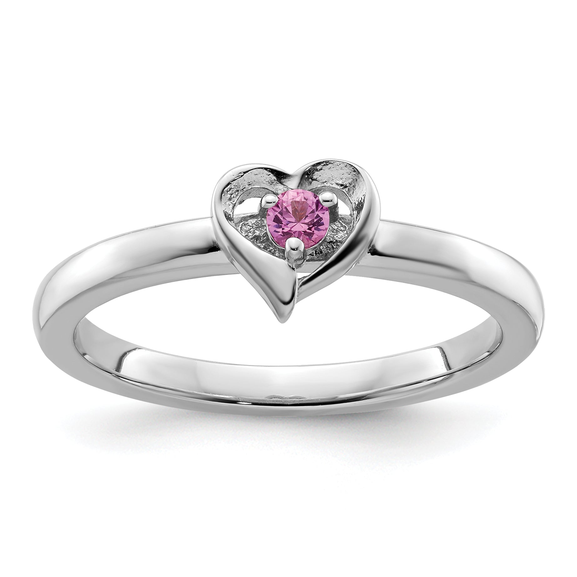 Sterlingsilber Stapelbar Expressions Erzeugt Rosa Saphir Herz Ring