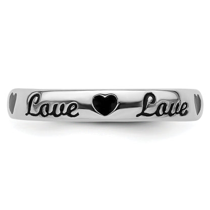 Sterlingsilber Stapelbar Expressions Schwarz Emaille Liebe Ring