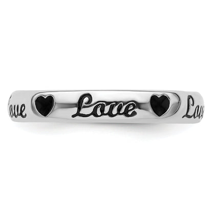Sterlingsilber Stapelbar Expressions Schwarz Emaille Liebe Ring