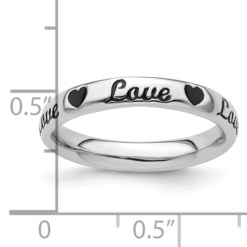 Sterlingsilber Stapelbar Expressions Schwarz Emaille Liebe Ring
