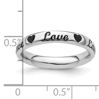 Sterlingsilber Stapelbar Expressions Schwarz Emaille Liebe Ring