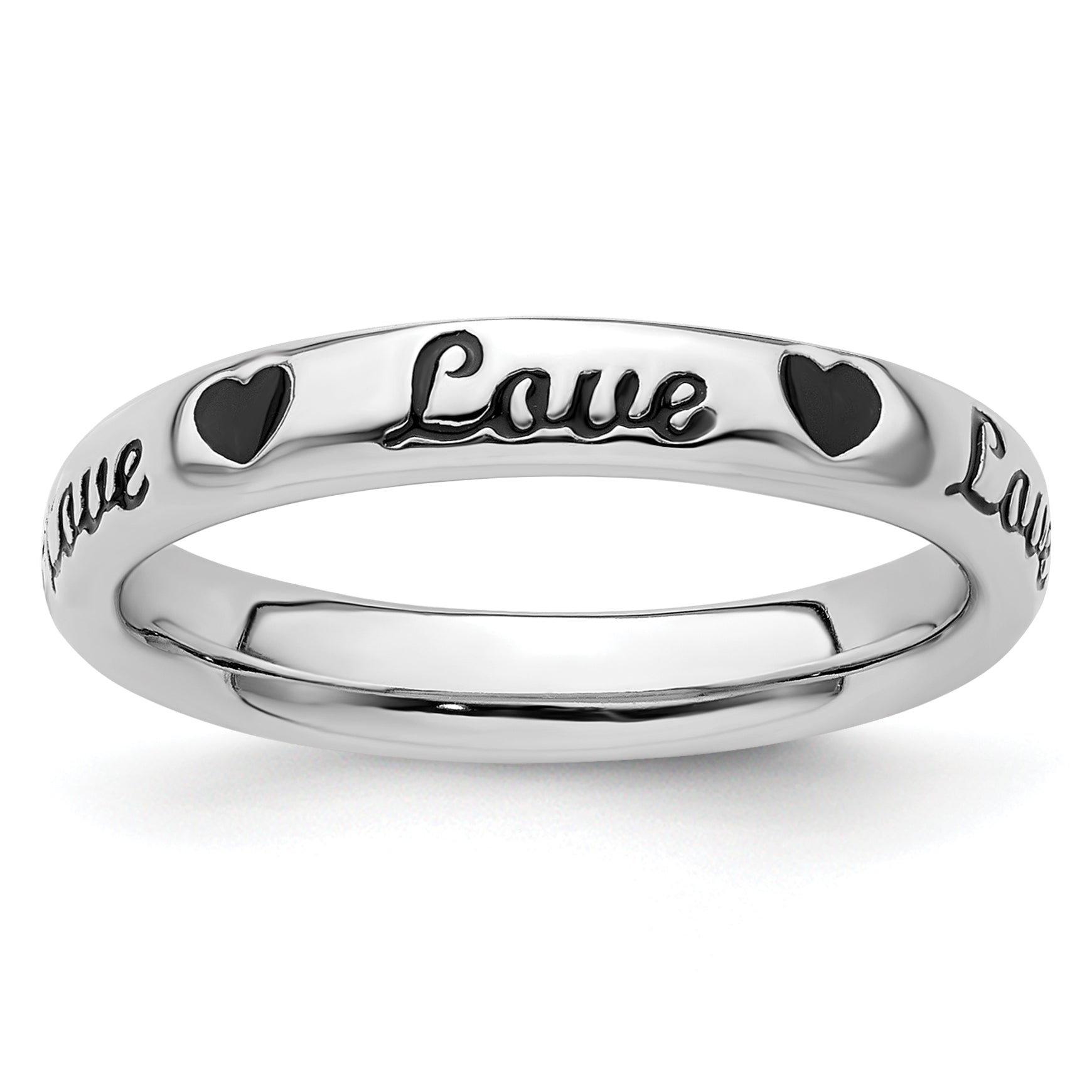 Sterlingsilber Stapelbar Expressions Schwarz Emaille Liebe Ring