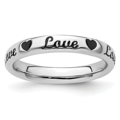 Sterlingsilber Stapelbar Expressions Schwarz Emaille Liebe Ring