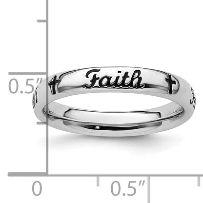 Sterlingsilber Stapelbar Expressions Schwarz Emaille Glaube Ring