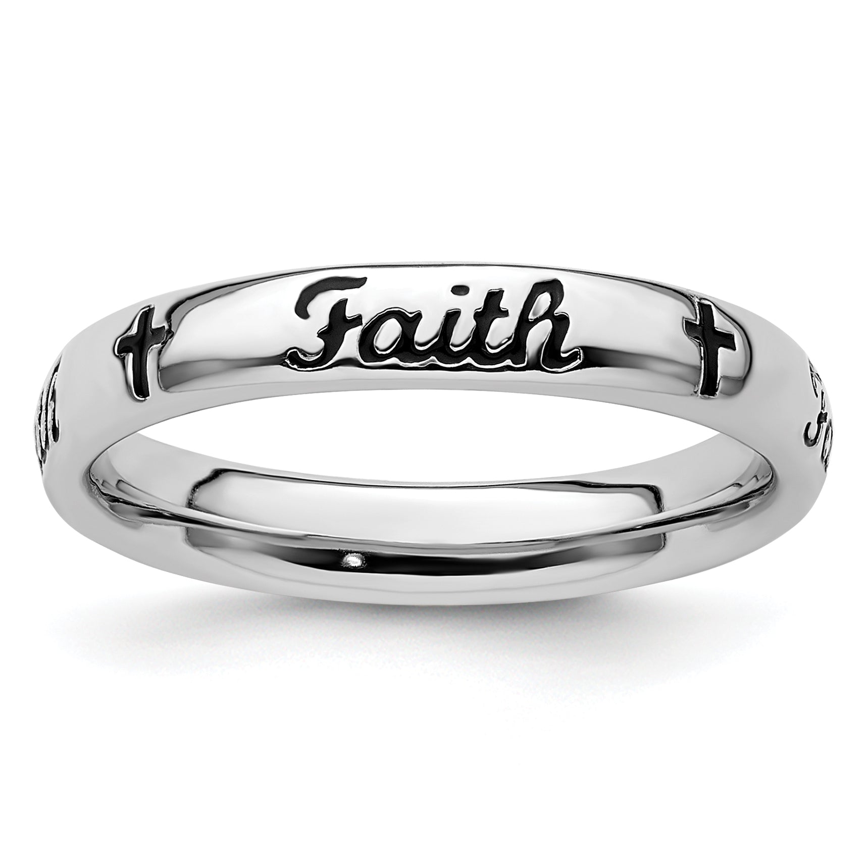 Sterlingsilber Stapelbar Expressions Schwarz Emaille Glaube Ring