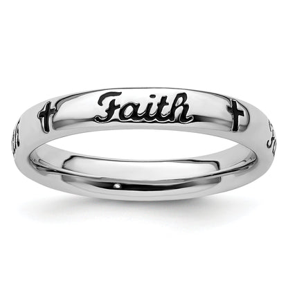 Sterlingsilber Stapelbar Expressions Schwarz Emaille Glaube Ring