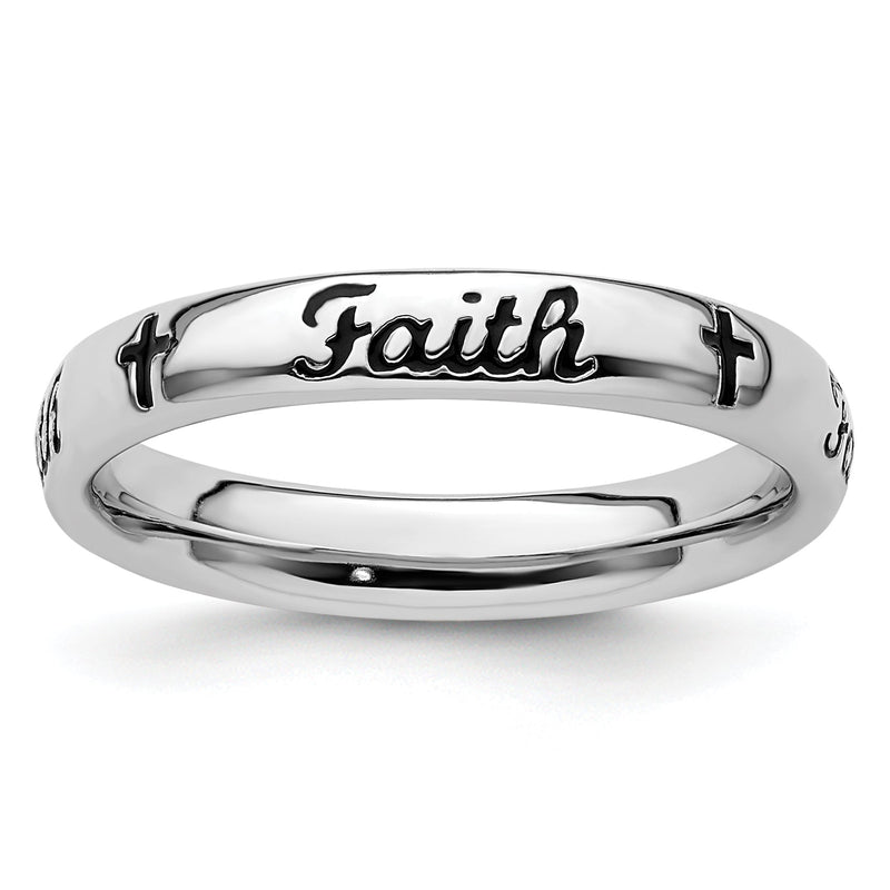 Sterlingsilber Stapelbar Expressions Schwarz Emaille Glaube Ring