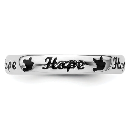 Sterlingsilber Stapelbar Expressions Schwarz Emaille Hoffnung Ring