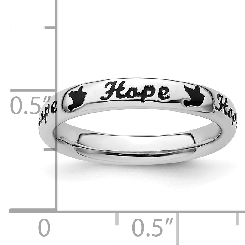 Sterlingsilber Stapelbar Expressions Schwarz Emaille Hoffnung Ring