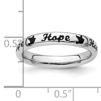 Sterlingsilber Stapelbar Expressions Schwarz Emaille Hoffnung Ring