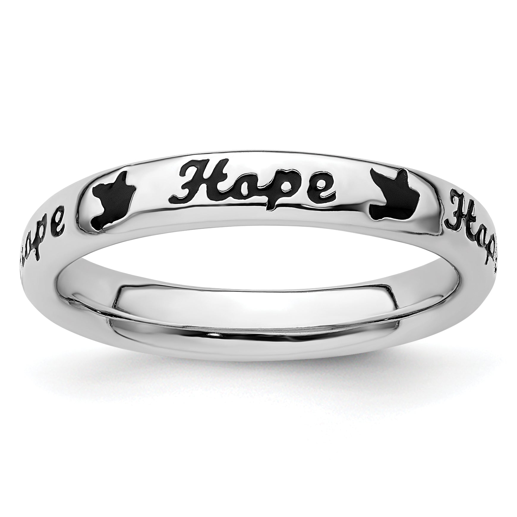 Sterlingsilber Stapelbar Expressions Schwarz Emaille Hoffnung Ring