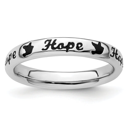 Sterlingsilber Stapelbar Expressions Schwarz Emaille Hoffnung Ring