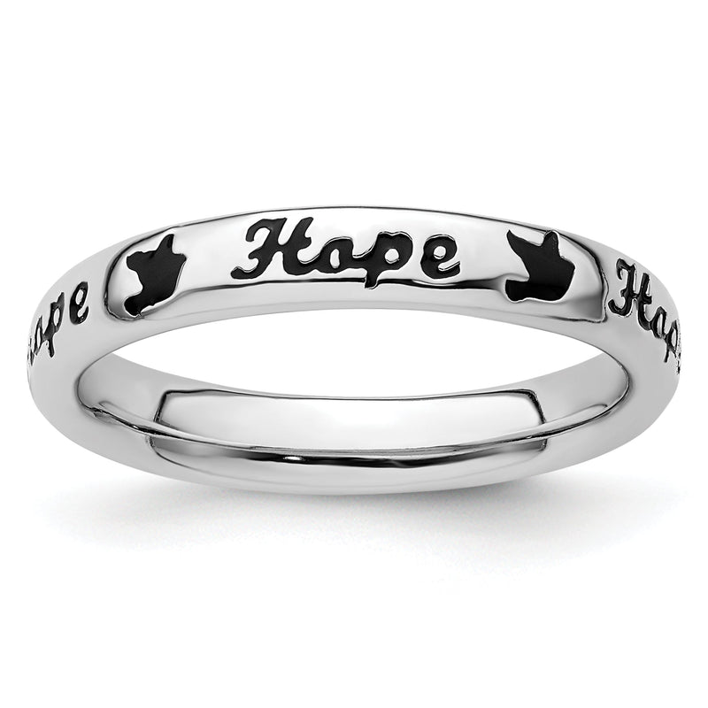 Sterlingsilber Stapelbar Expressions Schwarz Emaille Hoffnung Ring