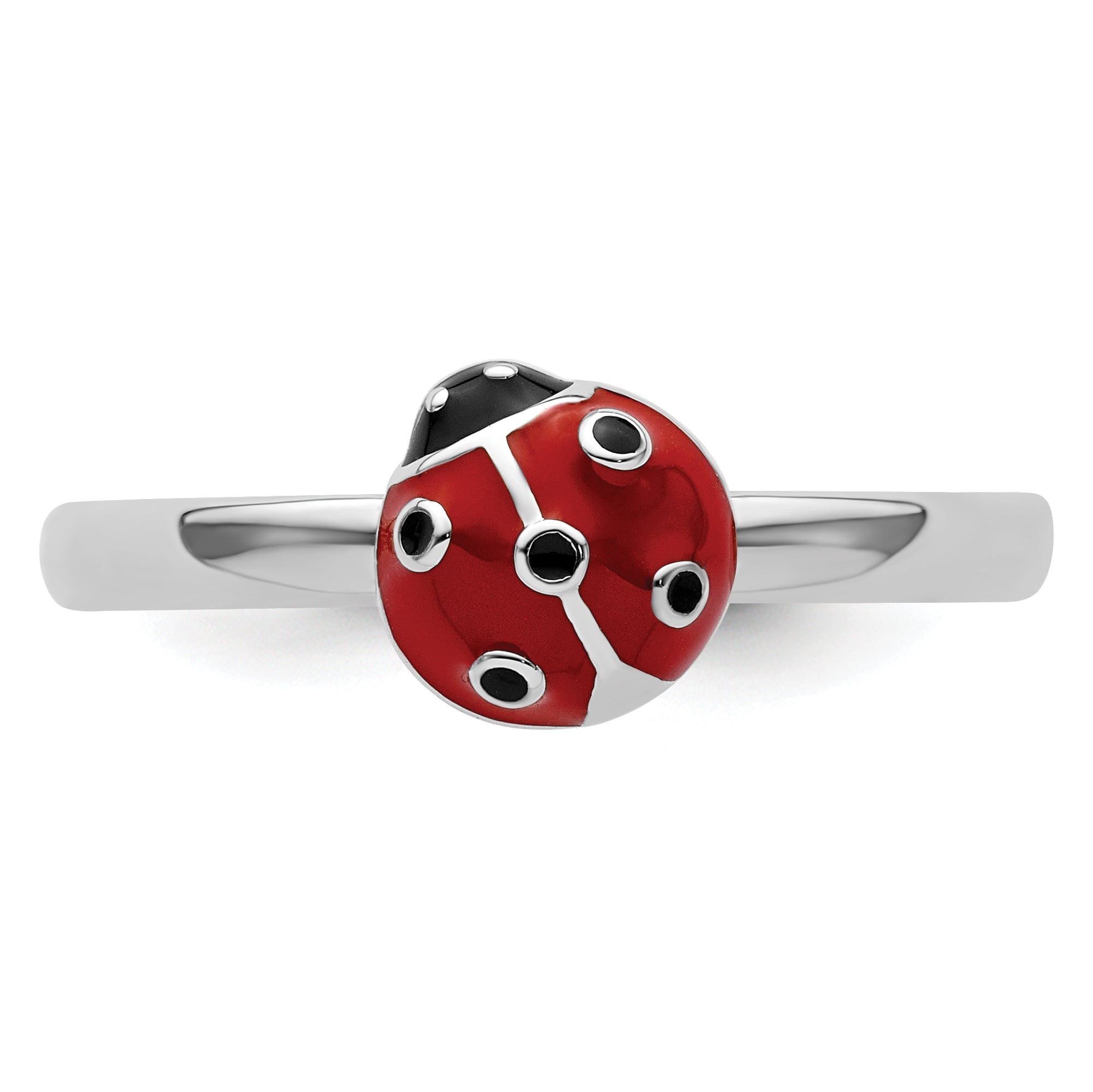 Sterlingsilber Stapelbar Expressions Rot/black Emaille Marienkäfer Ring