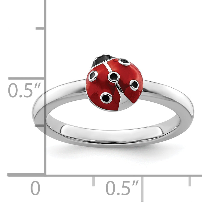 Sterlingsilber Stapelbar Expressions Rot/black Emaille Marienkäfer Ring