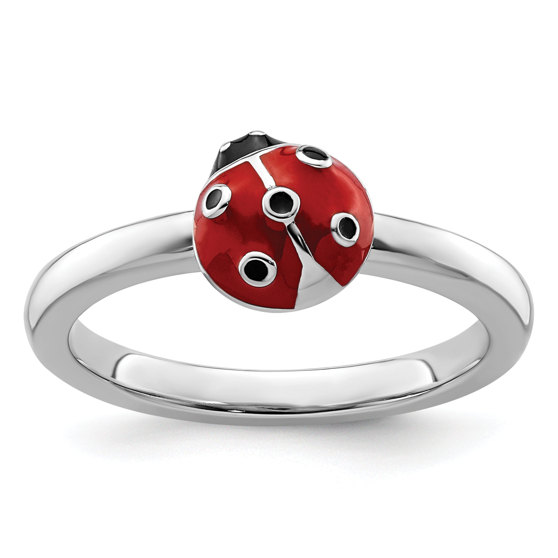 Sterlingsilber Stapelbar Expressions Rot/black Emaille Marienkäfer Ring