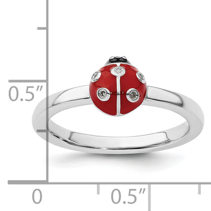 Sterlingsilber Stapelbar Expressions Rot /blk Emaille Marienkäfer Diamant Rin
