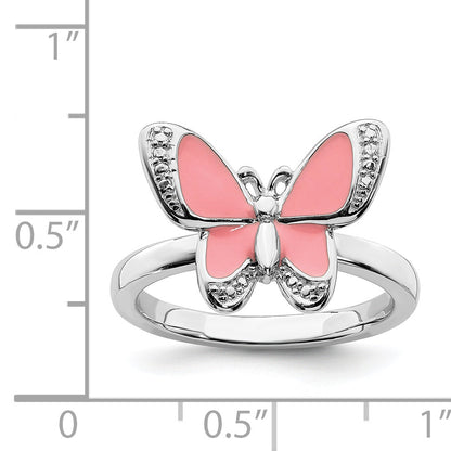 Sterlingsilber Stapelbar Expressions Rosa Emaille Schmetterling Ring