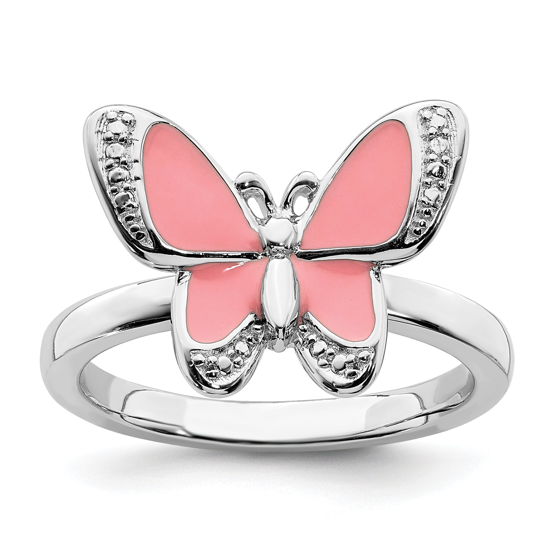 Sterlingsilber Stapelbar Expressions Rosa Emaille Schmetterling Ring