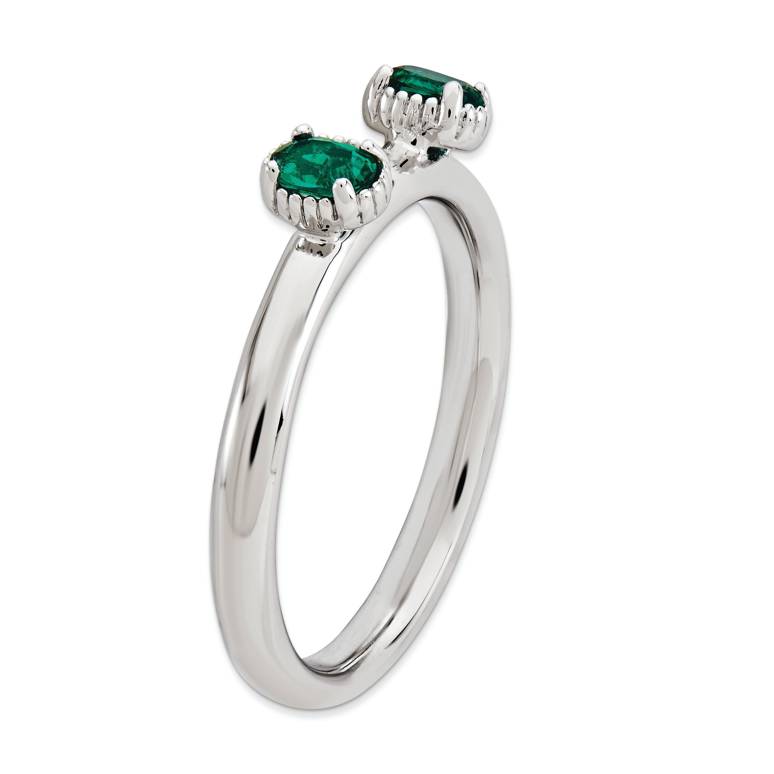 Sterlingsilber Stapelbar Expressions Erzeugt Smaragd Zwei Stein Ring
