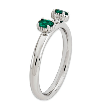 Sterlingsilber Stapelbar Expressions Erzeugt Smaragd Zwei Stein Ring