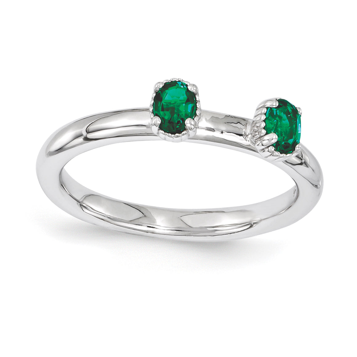Sterlingsilber Stapelbar Expressions Erzeugt Smaragd Zwei Stein Ring