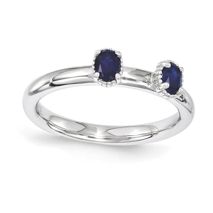 Sterlingsilber Stapelbar Expressions Erzeugt Saphir Zwei Stein Ring