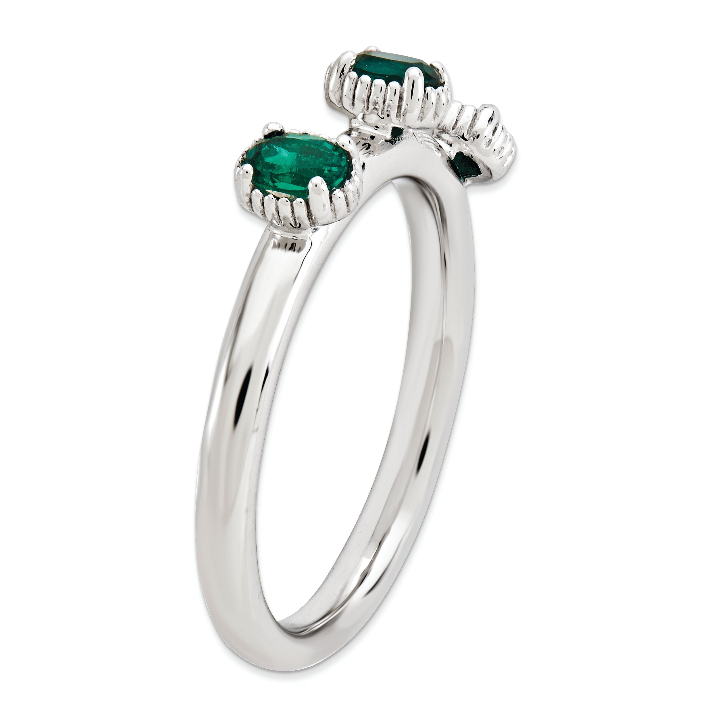 Sterlingsilber Stapelbar Expressions Erzeugt Smaragd Dreistein Ring
