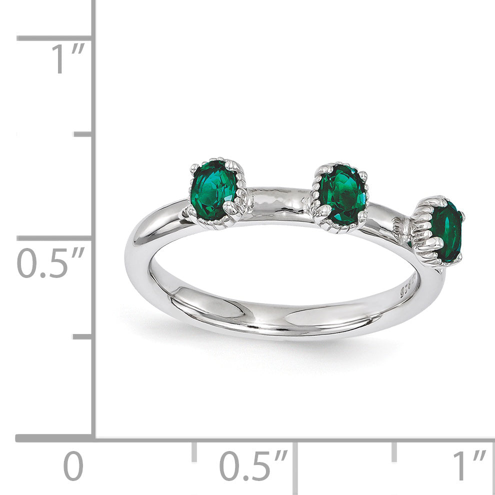 Sterlingsilber Stapelbar Expressions Erzeugt Smaragd Dreistein Ring