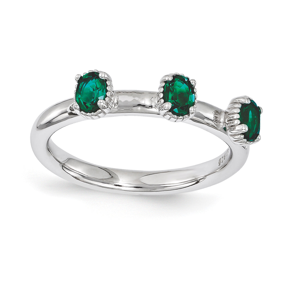 Sterlingsilber Stapelbar Expressions Erzeugt Smaragd Dreistein Ring