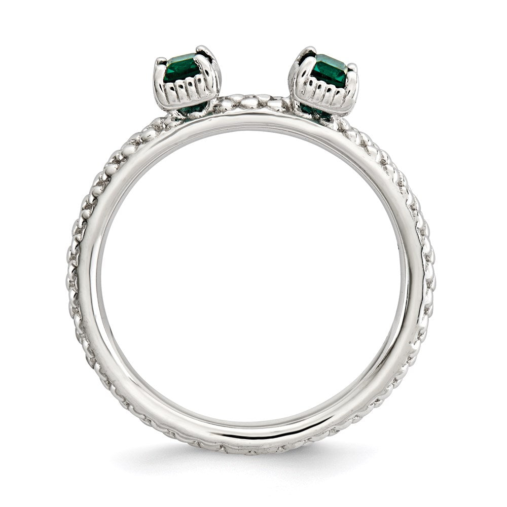 Sterlingsilber Stapelbar Expressions Erzeugt Smaragd Zwei Stein Ring