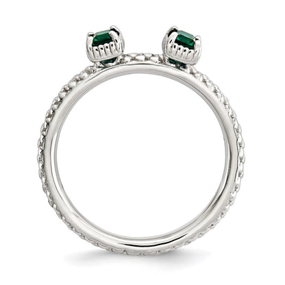 Sterlingsilber Stapelbar Expressions Erzeugt Smaragd Zwei Stein Ring