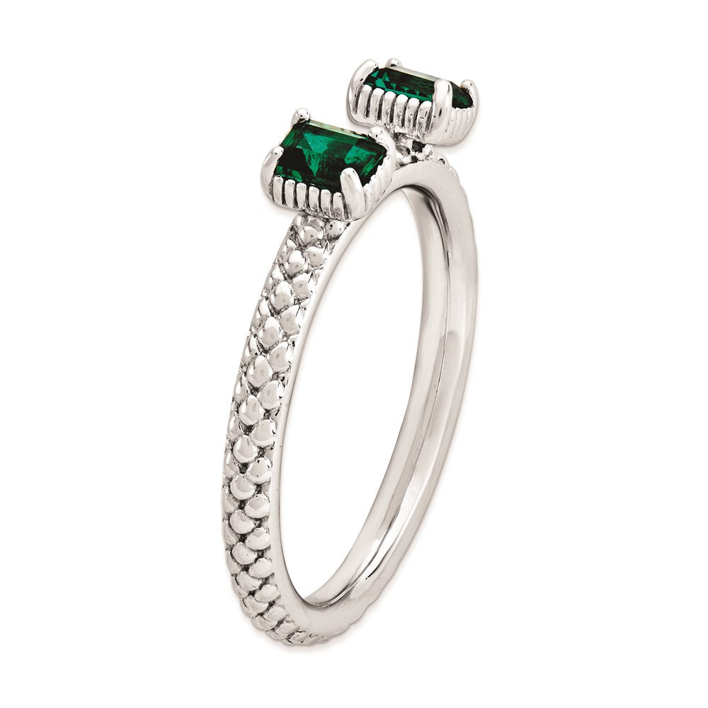 Sterlingsilber Stapelbar Expressions Erzeugt Smaragd Zwei Stein Ring