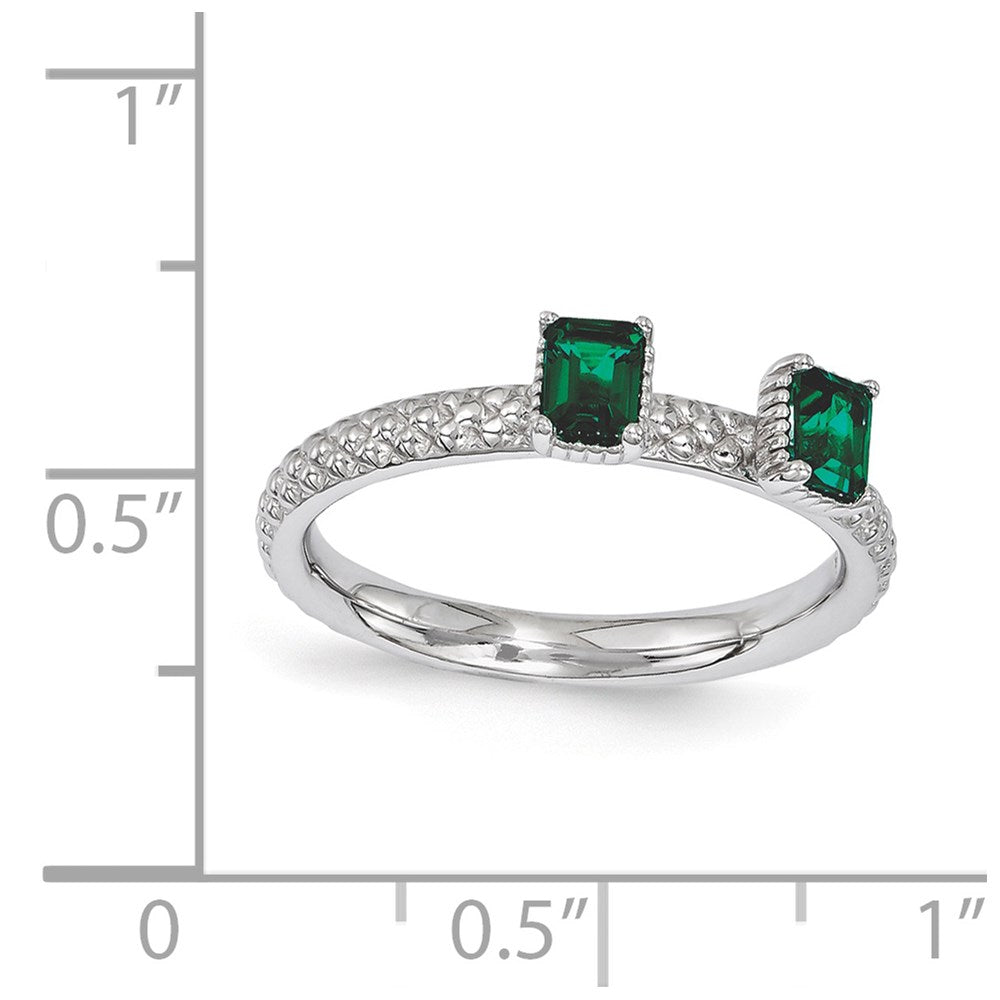 Sterlingsilber Stapelbar Expressions Erzeugt Smaragd Zwei Stein Ring