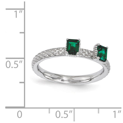 Sterlingsilber Stapelbar Expressions Erzeugt Smaragd Zwei Stein Ring