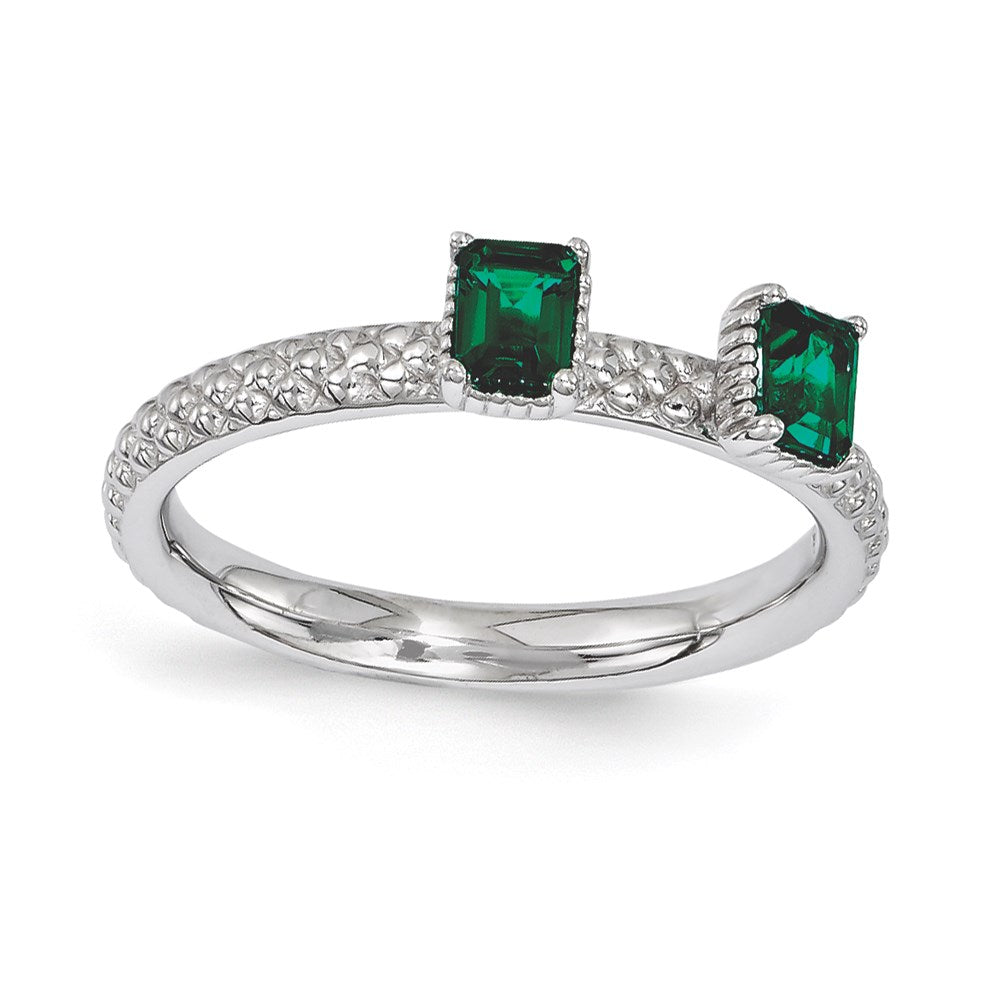 Sterlingsilber Stapelbar Expressions Erzeugt Smaragd Zwei Stein Ring